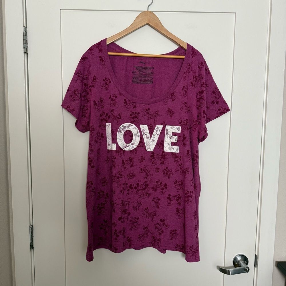 Disney Store T-Shirt Womens Plus Sz 4XL Purple Love Mickey Minnie Short Sleeve